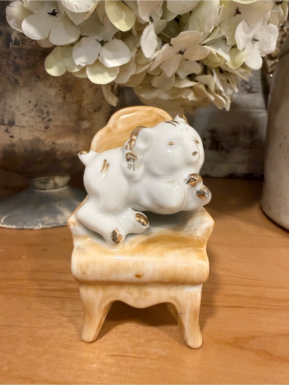 Vintage Cat Sitting in Chair Miniature Figurine